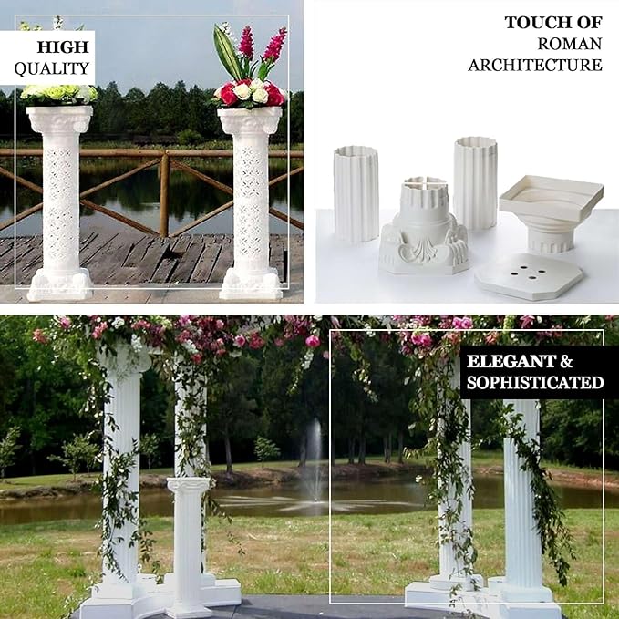 Efavormart 4 Pack 41" Tall White PVC Height Adjustable Artistic Roman Wedding Inspired Pedestal Column Plant Stand