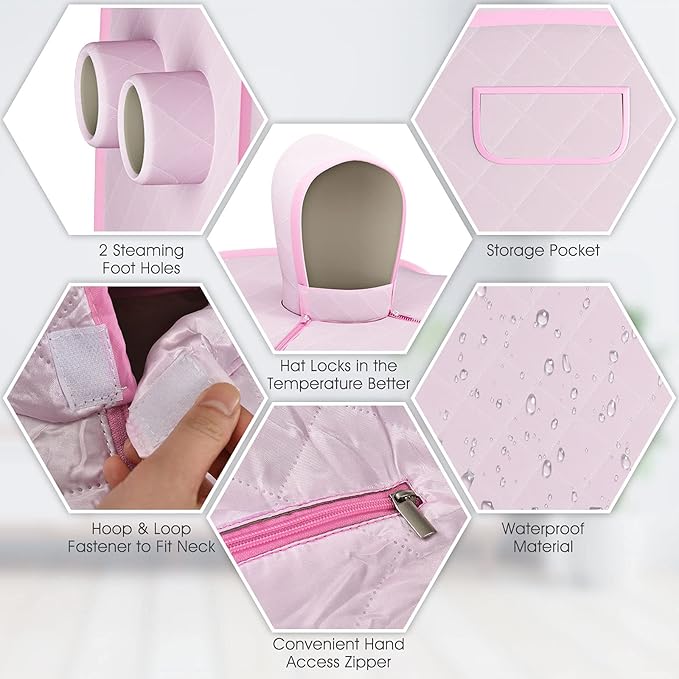 COSTWAY Portable Steam Sauna, Remote Control, 3L Steamer, Foldable Sauna Spa with 9 Temperature and 90 Mins Timer, Atomization, Personal Sauna Hat Tent for Detox Relaxation (Pink)