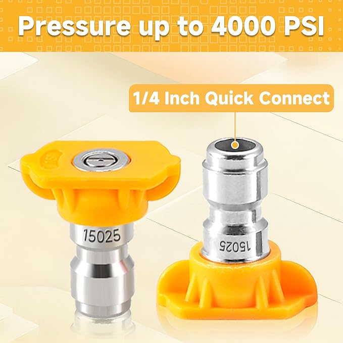 Tool Daily Pressure Washer Tips, 15 Degree Yellow Power Washer Nozzle Tips 7 Pack with Nozzle Holder, 1/4 Inch Quick Connect, 4000 PSI
