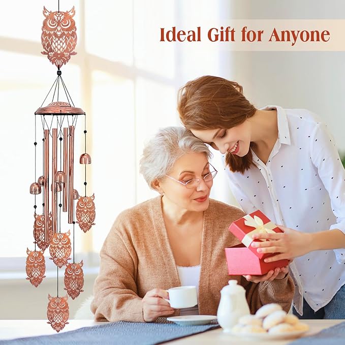 Owl Wind Chimes Outdoor Owl Gifts for Women/Men/Mom/Wife/Grandma Birthday Gifts Memorial Gift Metal WindChimes for Outside/Indoors, Lawn, Patio, Home, Porch, Yard Decor, Garden Decorations
