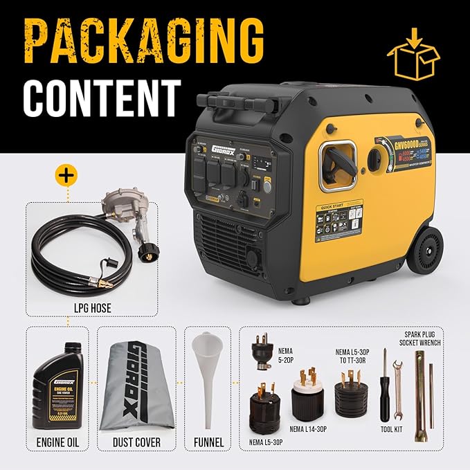 6000W Dual Fuel Inverter Generator, Gas & Propane Powered, RV Ready Electric Start, Super Quiet, 120V/240V with CO Sensor Portable Generator for RV, Camping or Emergency