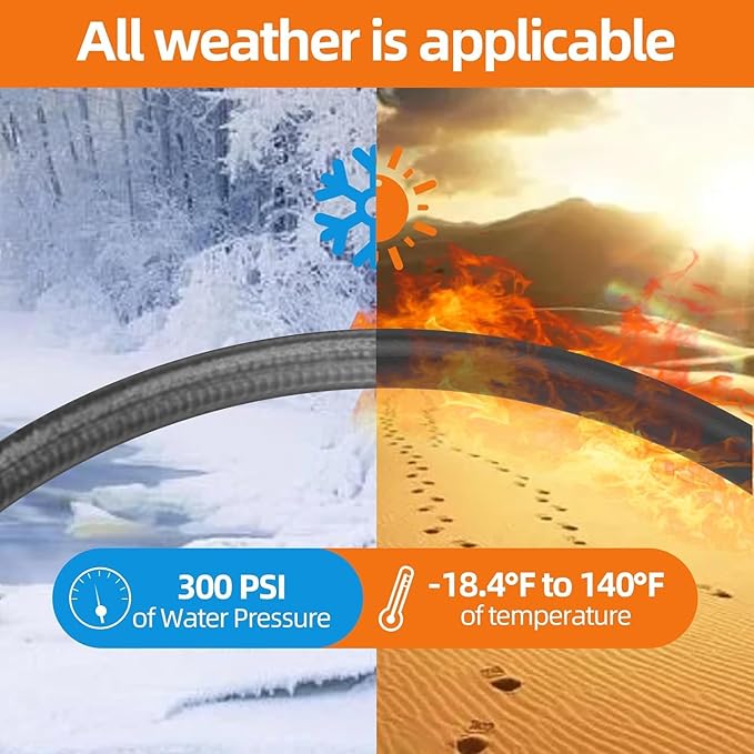 SPECILITE Garden Water Hose 200 ft x 3/4 in Heavy Duty, Flexible and Lightweight, Burst 600 psi, Kink-less Hybrid Rubber Pipe for Backyard, 3/4'' Brass Fittings, Black