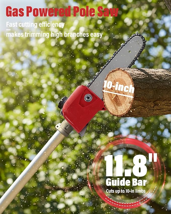 48CC Gas Powered Pole Saw 16FT Lightweight with Auto Lubrication, Safety Lock, and Quick Stop for Easy Tree Trimming (GZJ-005)