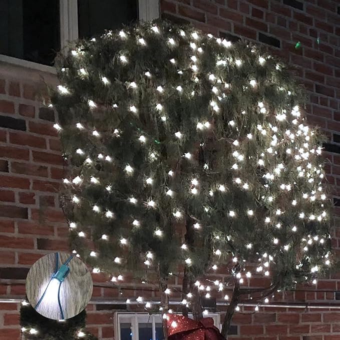 Led Christmas Net Lights Outdoor Christmas Decorations Lights 150LED 6ftx4ft, Connectable Outdoor Fairy Mesh String Lights for Party, Holiday, Wedding, Tree, Bushes Decorations (White)