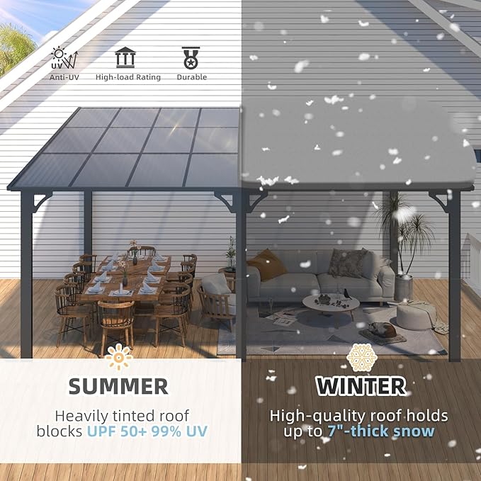 AECOJOY 16' x 12' Gazebo Outdoor Pergola for Patio, Large Wall-Mounted Hard Top 12x16 Lean to Metal Gazebo Shelter Pergolas and Gazebos Clearance with Patio Roof, Heavy Duty Awnings for Patio, Decks