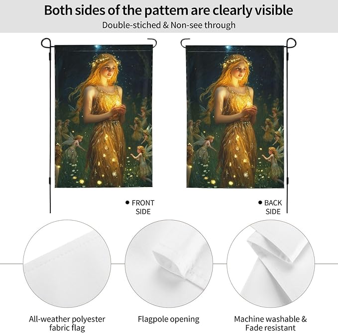 Fairy Garden Flag Vertical Double Sided Outdoor Yard Flags 12.5x18 Inch Burlap Banners Vertical Double Sided for Outdoor Decor Lawn