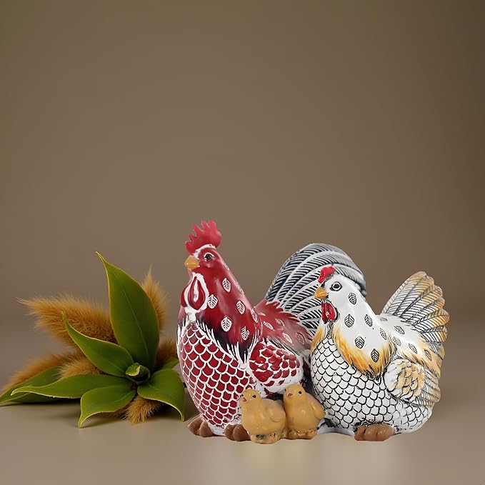 Chicken Family Decorative Sculpture, Indoor/Outdoor Outdoor Garden Statue,Rooster, Hen, Chick Garden Sculpture,Rustic Hen Outdoor Statue
