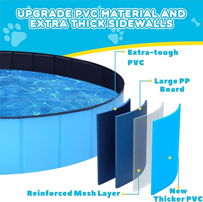 Extra Large Collapsible Dog Pool,97"x16" Anti-Slip Portable Swimming Pool Bathing Tub,Hard Plastic Kiddie Pool for Pets Dogs Cats & Kids…