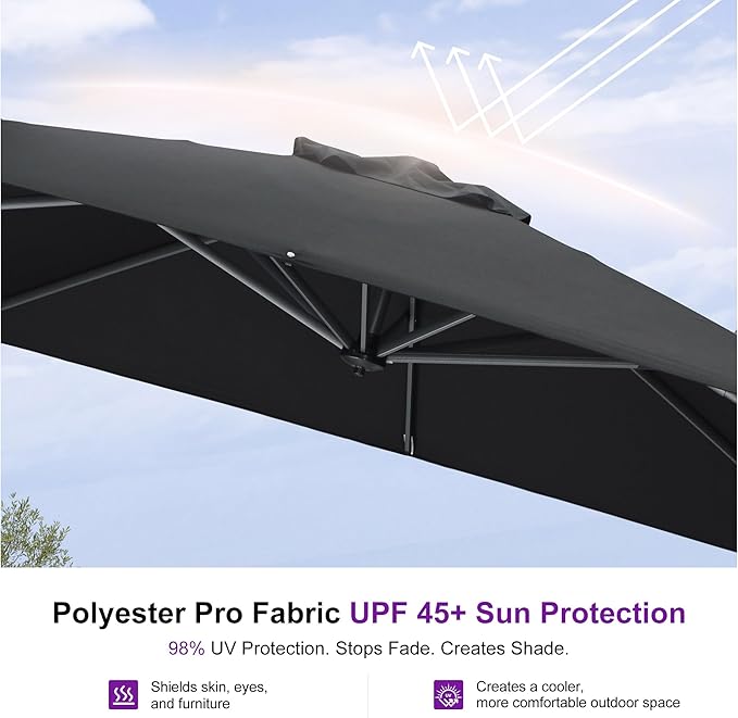 PURPLE LEAF 10 Feet Square Cantilever Umbrella Patio Umbrella with Base Outdoor Umbrella Aluminum Offset with 360-degree Rotation for Garden Deck Pool Patio Black