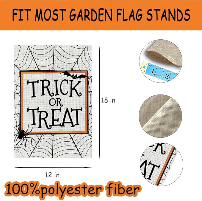 HTBIG Halloween Garden Flag Decor, Trick OR Treat Garden Flag, Yard Flags for Outside 12x18 inch, For Halloween Holiday Yard Outdoor Decorate