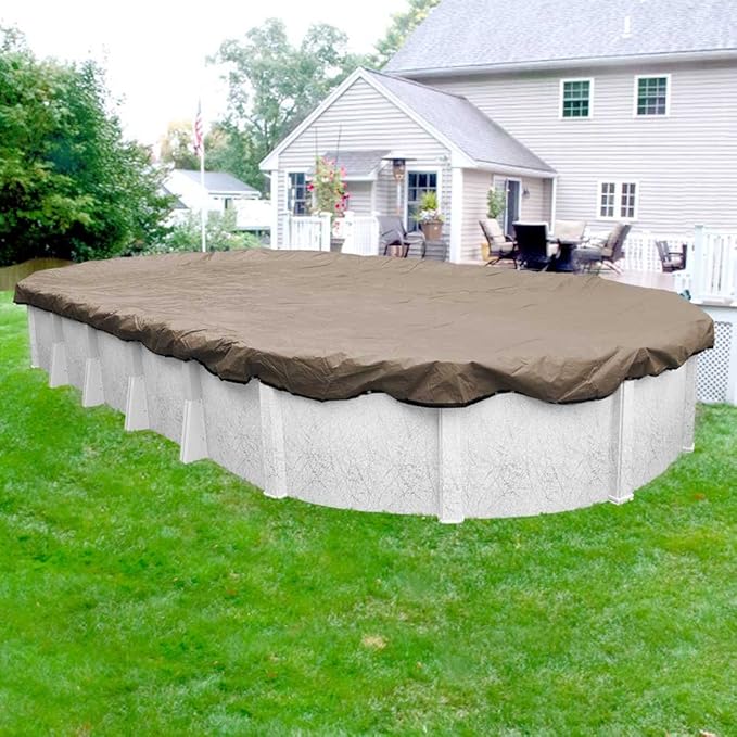 Robelle 12 x 24 ft Industrial Taupe Winter Oval Pool Cover for Above Ground Pools, 4 ft Overlap (16 x 28 ft Cover Size), Solid 14 x 12 Scrim, 4.5 oz/yd2, 20-Year Warranty, Style: 601224-4