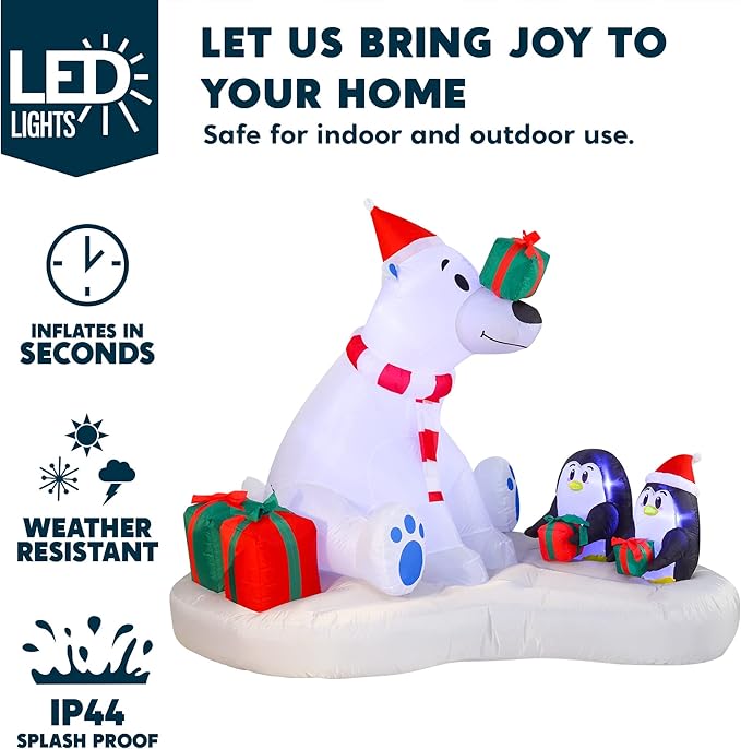 Joiedomi 6 FT Long Christmas Inflatable Decoration Polar Bear & Penguins with Build-in LEDs, Blow Up Inflatable for Christmas Party Indoor, Outdoor, Yard, Garden, Lawn Décor, Holiday Season Decoration