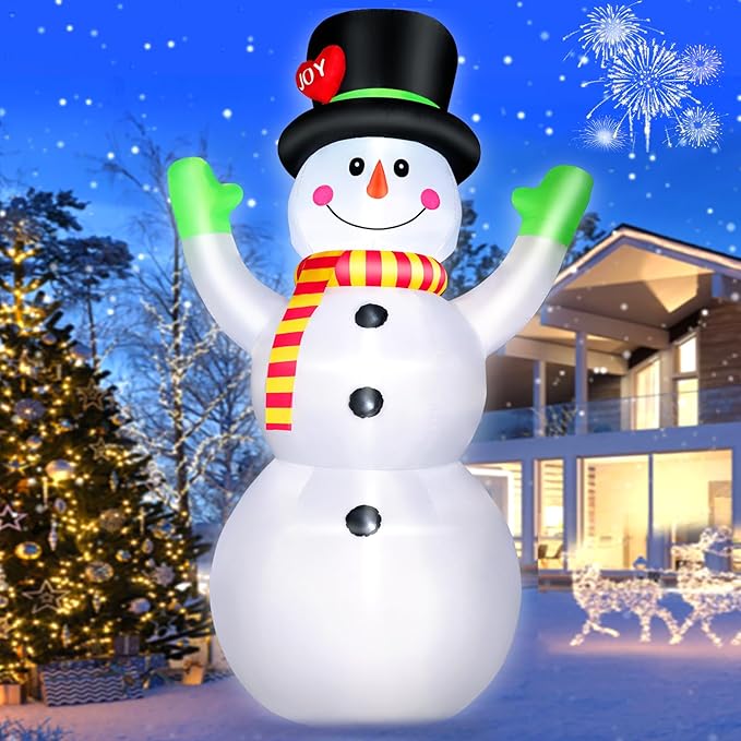 10FT Christmas Inflatables Snowman Wear Magic Hat, Blow Up Outdoor Decorations, Giant Snow Man Built-in Bright LED Light, Xmas Yard Decor for Festive Holiday Garden Patio Lawn Display Mall Hall Party