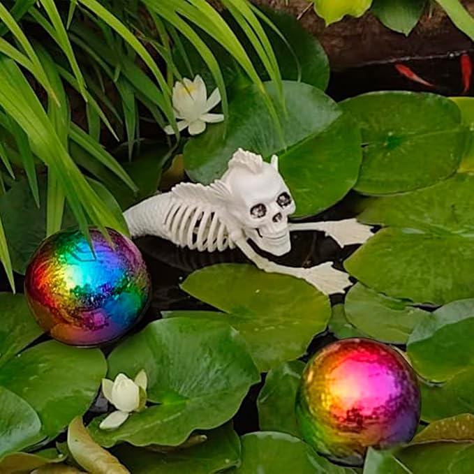 Nerien Gazing Ball, 3.9" Stainless Steel Garden Mirror Globe, Polished Ornament Sphere, Hollow Floating Reflective Hemisphere, Home Outdoor Pond Housewarming Swimming Pool Decoration, Rainbow, 2pcs
