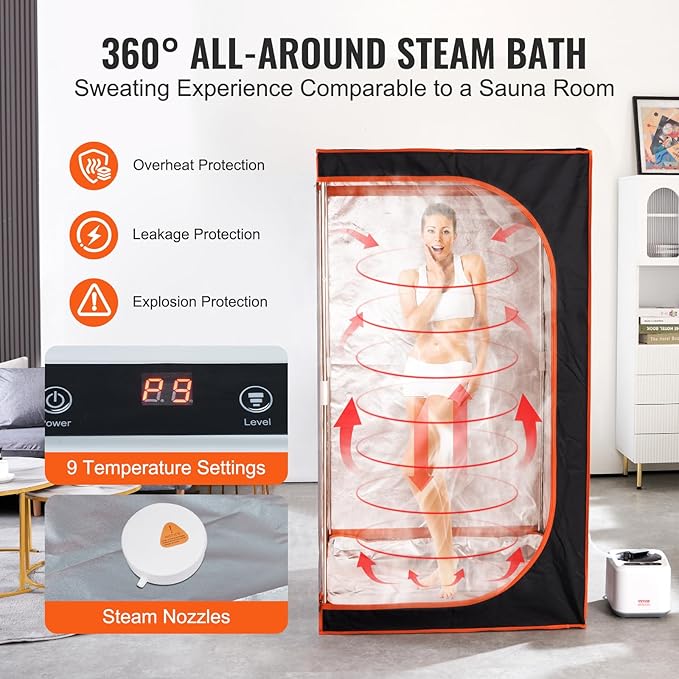 VEVOR Portable Steam Sauna Tent Full Size, 1000W Personal Sauna Kit for Home Spa, Detoxify & Soothing Heated Body Therapy, Time & Temperature Remote Control with Floor Mat