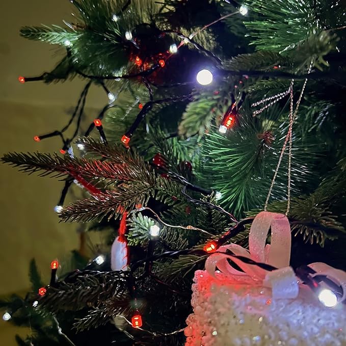 Connectable 240LED 95Ft 13Modes String Lights Indoor Outdoor | Extendable Green Wire Red & White Christmas Tree Lights with Timer | Twinkle Fairy Light Plug in for Xmas Tree Garden Decor(Red & White)