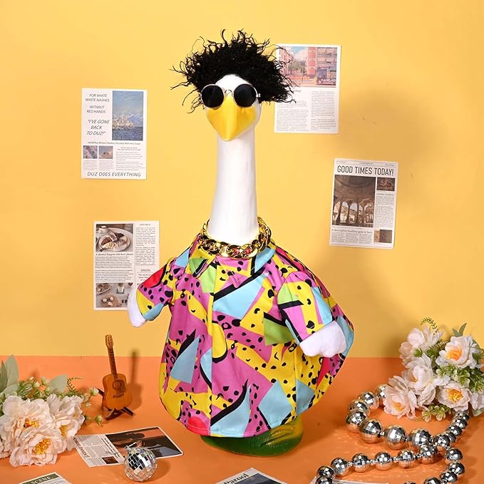 Hip Hop Porch Goose Outfits Cement Statue Concrete Goose Outdoor Patio Garden Concrete Lawn Goose Yard Decor (Singer)
