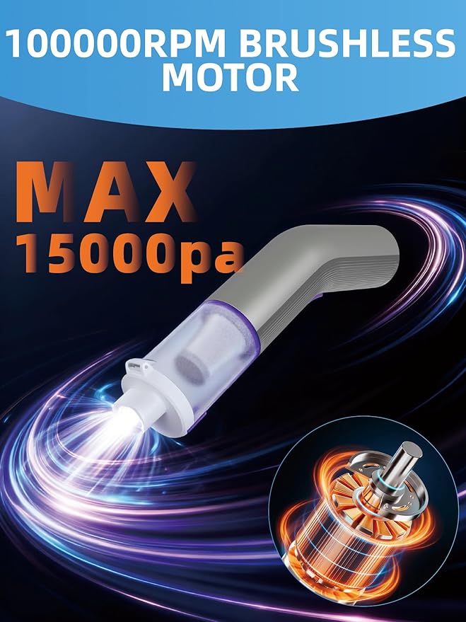 Handheld Vacuum Cordless, 4 in 1 Portable Mini Car Vacuum Cleaner with 15000pa Suction Power, 2 Suction Modes & Multi-Nozzles for Home Pet Office, Silver