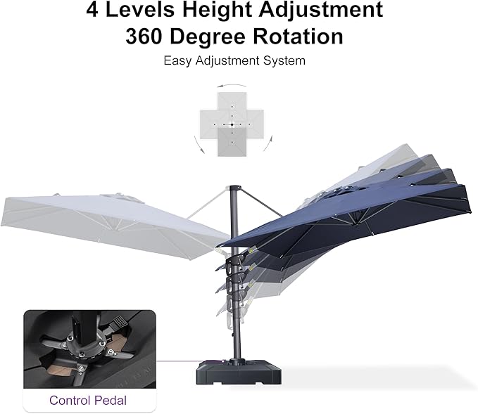 PURPLE LEAF 8' X 8' Patio Umbrella with Base for Pool 7' High Offset Outdoor Cantilever Umbrella Swimming Pool Umbrella with 360°Rotation for Poolside Navy Blue