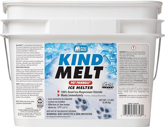 HARRIS Kind Melt Pet Friendly Ice and Snow Melter, Fast Acting 100% Pure Magnesium Chloride Formula with Scoop Included, 15lb