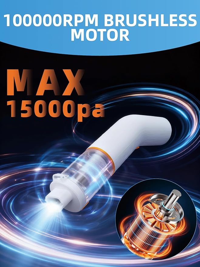 Handheld Vacuum Cordless, 4 in 1 Portable Mini Car Vacuum Cleaner with 15000pa Suction Power, 2 Suction Modes & Multi-Nozzles for Home Pet Office, White