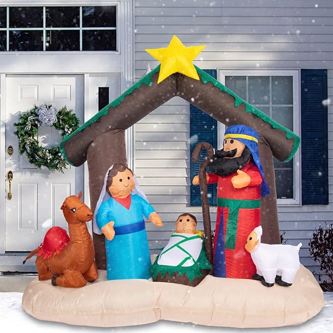 MUMTOP 6 FT Christmas Inflatables Outdoor Decorations - Nativity Scene Nativity Sets Inflatable Outdoor, Built-in LED Light Christmas Blow Up Yard Decorations