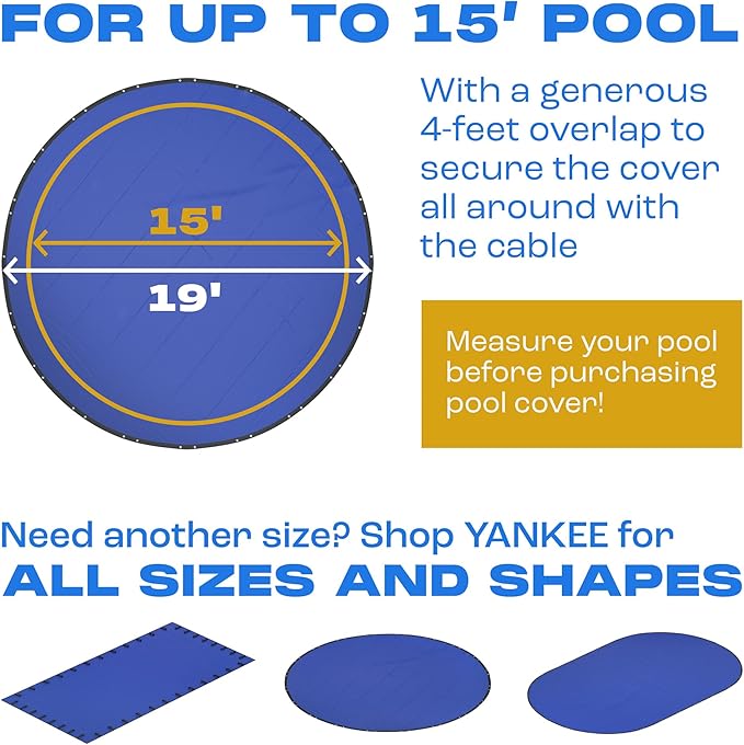 Winter Pool Cover 15 ft Round for Above Ground | Extra Thick & Durable Above-Ground Pool Cover | Sapphire Series of Premium Cold- and UV-Resistant Pool Cover | by Yankee Pool Pillow