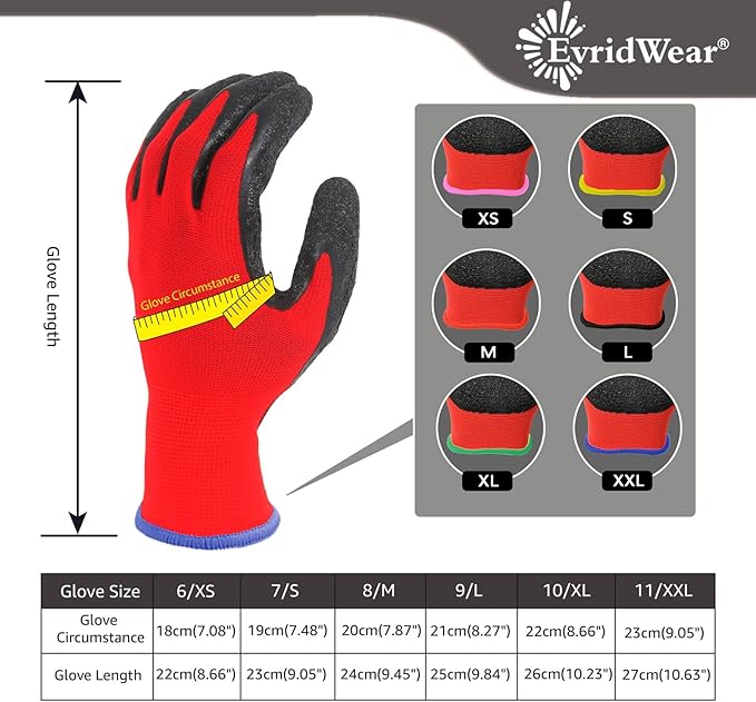 Evridwear Crinkle Latex Rubber Hand Coated Safety Work Gloves for Men Women General Multi Use Construction Warehouse Gardening Assembly Landscaping (S-Size) Red 120 Pairs Pack