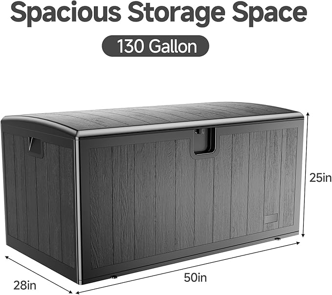 JEKO&JEKO 130 Gallon Outdoor Storage Box – Large Plastic Deck Box with Lockable Lid for Patio Furniture, Garden Supplies, and Shoes, Black