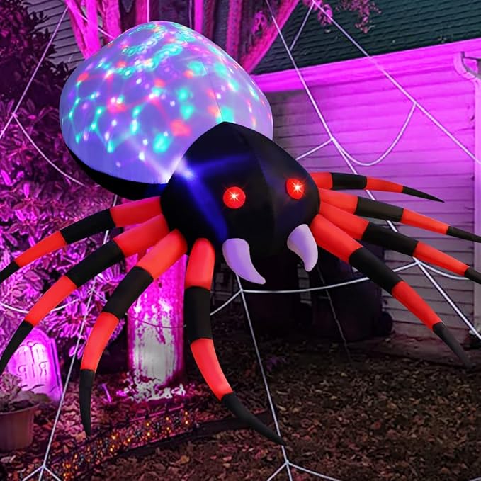 GOOSH 5 FT Halloween Inflatable Spider Outdoor Decoration with Magic Light Blow Up Yard Spider Inflatables Holiday Inflatables for Outdoor Yard Garden Lawn Decor