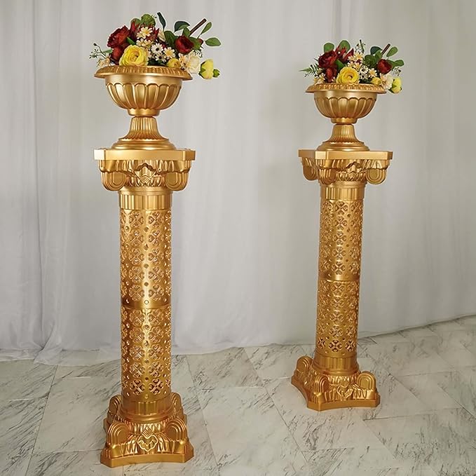 Efavormart 4 Pack | Gold Crafted Venetian Inspired Pedestal Stand | Plant Pillar - 40" Tall PVC
