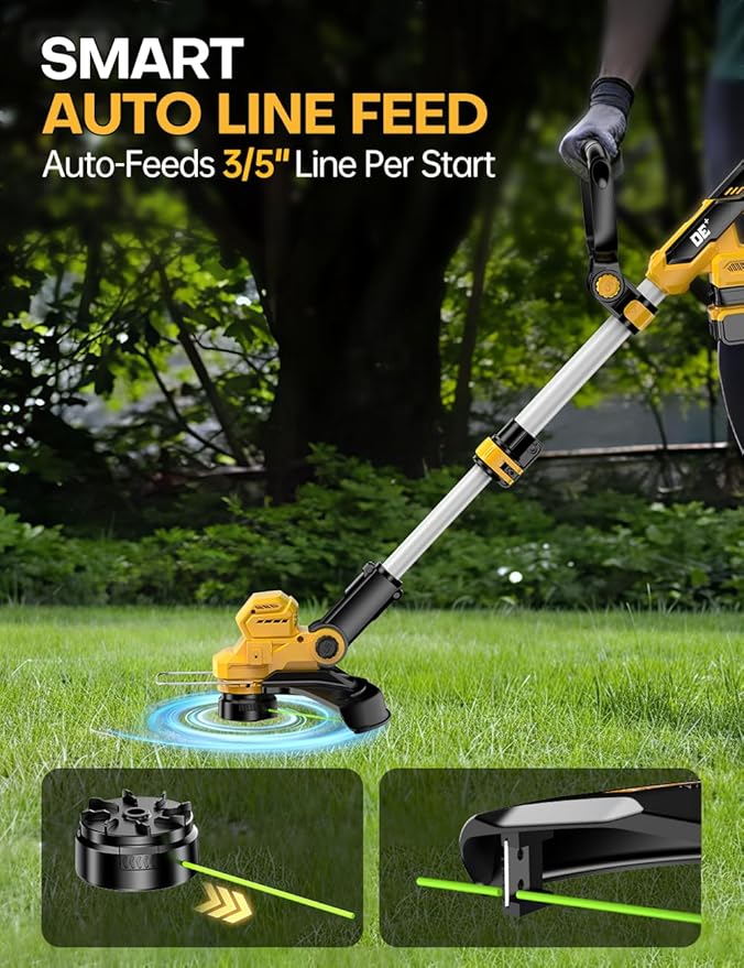 Cordless Weed Wacker, for Dewalt 20V Battery, 3 in 1 Battery Powered Weed Eater & Edger & Mower with Auto Line Feed, 20000 RPM 12 Inch Brushless Grass Trimmer, 6 Line Spools String Trimmer for Lawn