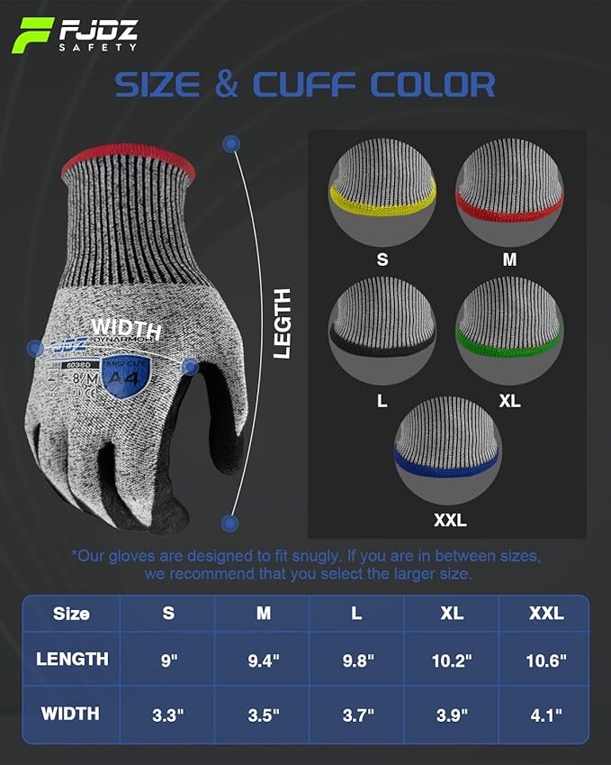 A7 Cut Resistant Work Gloves, 3 Pairs Nitrile Coated Cutting Glove for Woodworking,Construction,Fishing,Metalwork