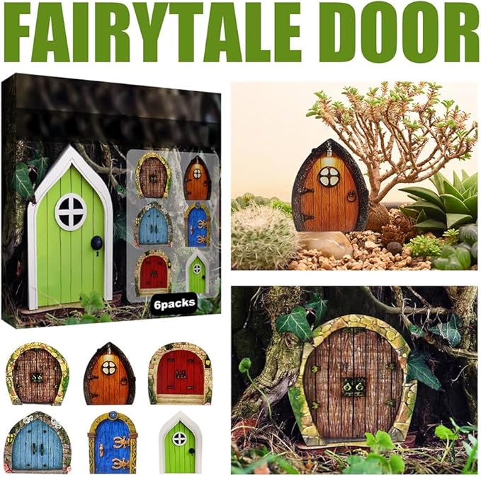 Enchanted Fairy Door for Tree Trunks - Weather-Resistant Miniature Garden Decor, 6-Piece Whimsical Outdoor Accessory Kit for Kids & Fantasy Enthusiasts (Fairy Tale Style-1)