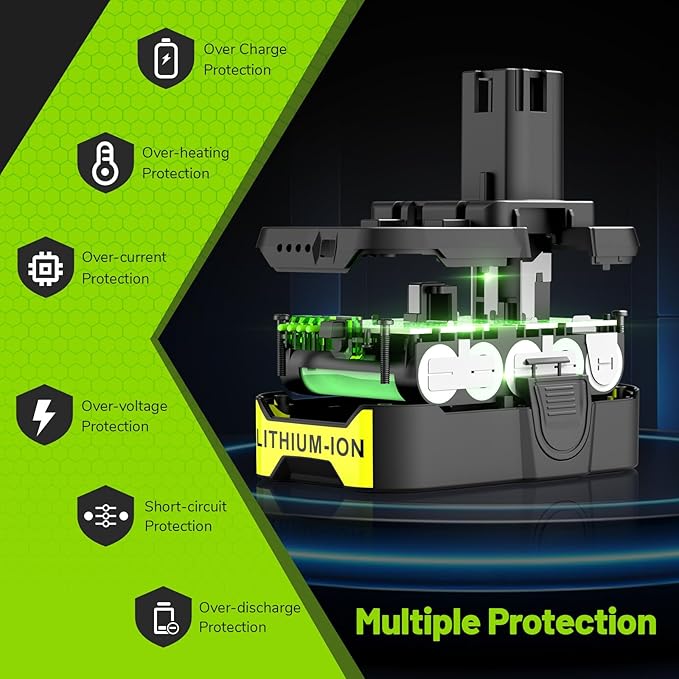 ARyee 3000mAh P108 Compatible with Ryobi Lithium Battery 18 Volt ONE+ P102 P103 P104 P105 P107 P108 P109 P190 P191 P122 with LED