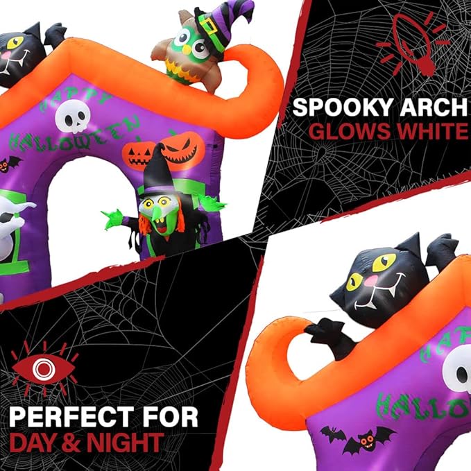 Haunted Hill Farm 10.5-ft. Haunted House Arch Blow Up with Lights, Modern Inflatable Decorations for Halloween, Giant Spooky Outdoor Decorations for Patio and Yard