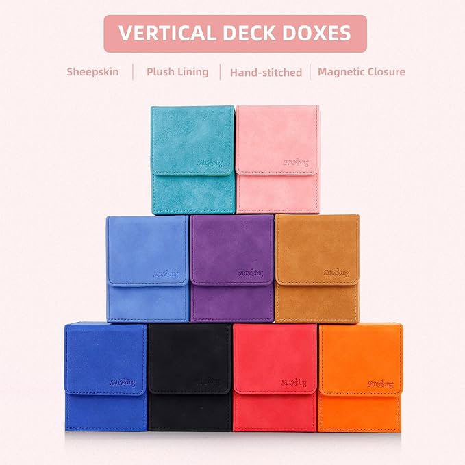 Magic Card Deck Box for MTG Single Deck Card Box fits 100+ TCG Sleeved Cards Soft Leather Card Box Top loading Card Boxes Magic Gift for MTG TCG CCG (Vertical,Pink)