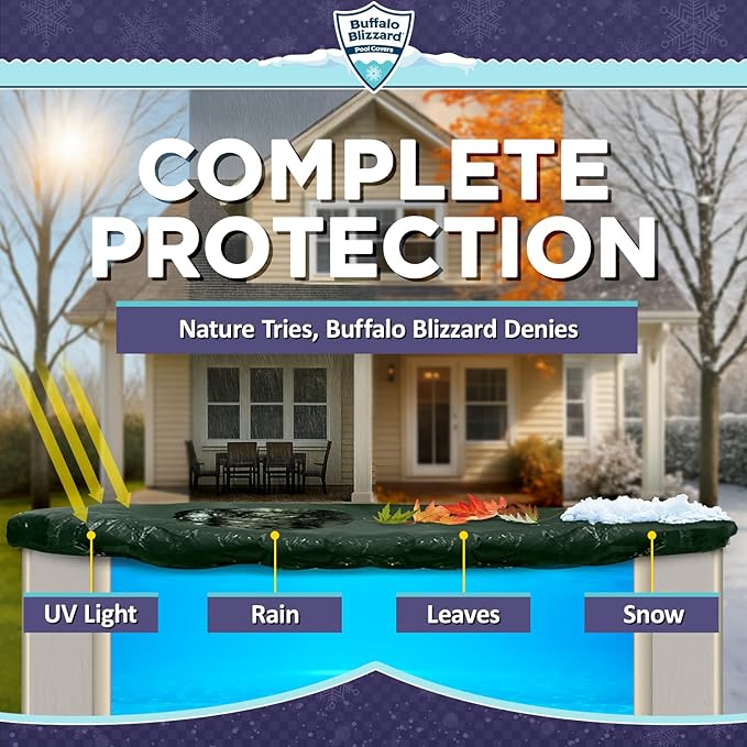 Buffalo Blizzard Ripstopper 12 ft Round Winter Pool Cover | Green Heavy Duty Cover for Closing Above Ground Swimming Pools | Easy to Install | Cold & UV Resistant | Shields from Seasonal Debris