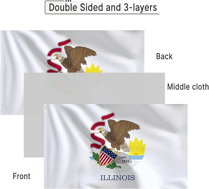 Bradford Illinois State Flag 3x5 ft Outdoor, 3 Ply Polyester Double Sided Illinois Flag Heavy Duty, IL State Flags with 2 Brass Grommets for Outsides House Long Lasting