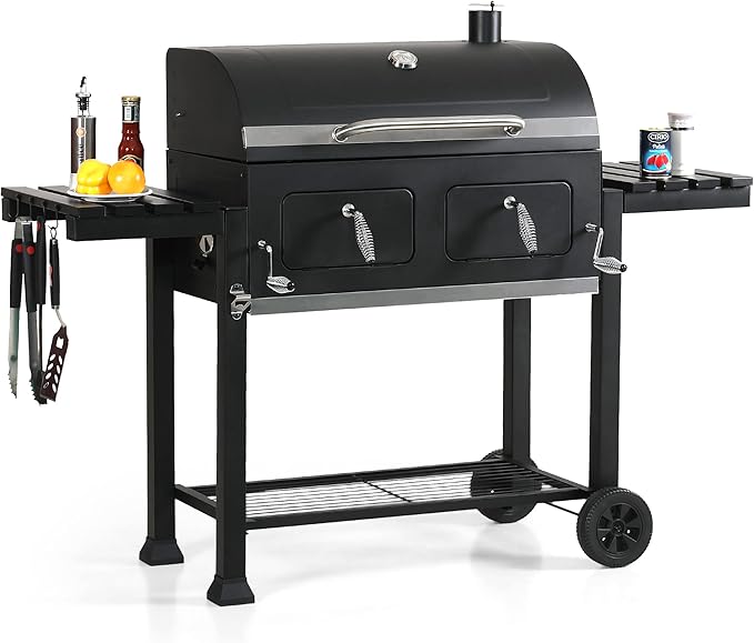 Captiva Designs Extra Large Charcoal BBQ Grill with Oversize Cooking Area(794 SQIN), Outdoor Cooking Grill with 2 Individual Lifting Charcoal Trays and 2 Foldable Side Tables
