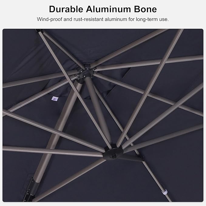 PURPLE LEAF 10' X 13' Patio Umbrella, Rectangle Outdoor Cantilever Umbrella, Aluminum Offset Umbrella with Champagne Frame and 360° Rotation for Pool Deck Garden, Grey