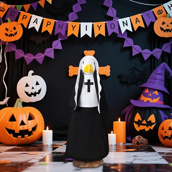 Talltalk Halloween Nun Goose Outfit Clothes for 23" High Cement or Plastic Goose Lawn Clothing Porch Garden Costume for Porch Yard Lawn Patio Outdoor Statue Art