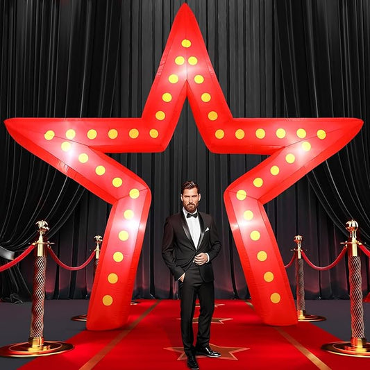 Preboun 10 ft Movie Night Party Decorations Inflatable Large Blow up Star Sign with LED Light Inflatable Arch Kit Light Star Blow up Sign for Movie Night Party Carnivals Birthday Decoration(Red)