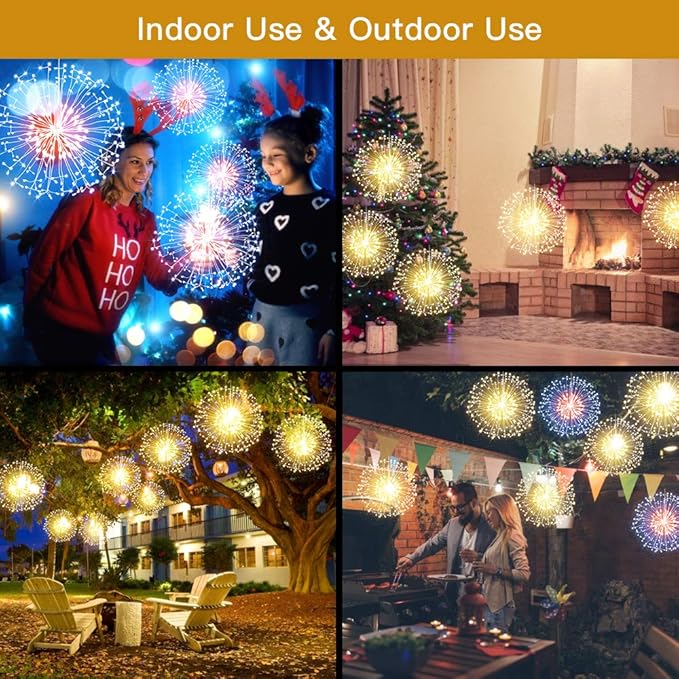Admitrack String Lights Christmas Lights,198 LED 8 Modes Dimmable with Remote Control, Waterproof Copper Wire Decorative Hanging Lights for Party Patio Garden Decoration (Warm White, 4PC)