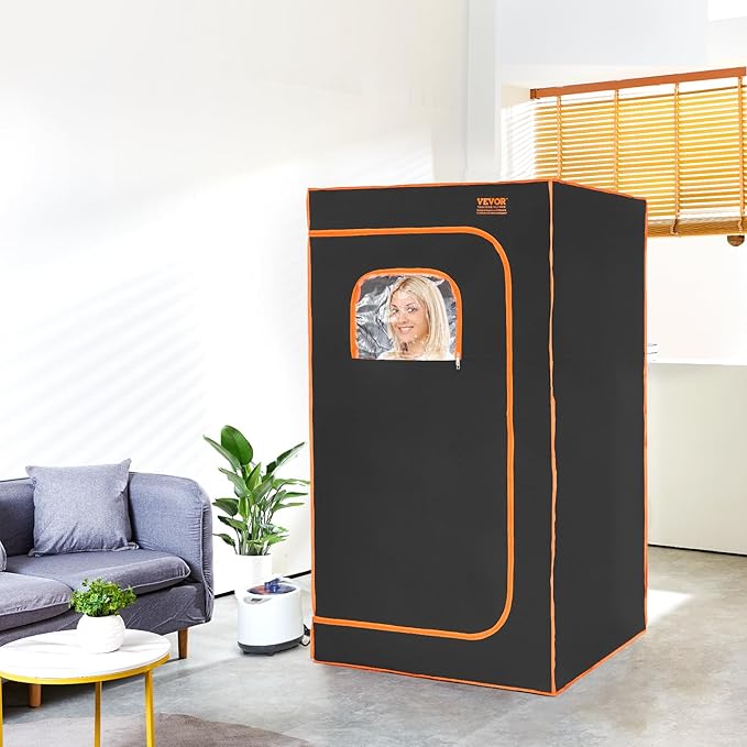 VEVOR Portable Steam Sauna Tent Full Size, 1200W with Visible Window, Personal Sauna Blanket Kit for Home Spa,Heated Body Therapy,Time&Temperature Remote Control with Chair,Black, 2.9’x 2.9’x 5.2’