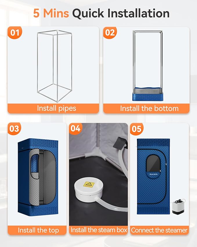 Sauna Box, Upgraded Portable Sauna for Home 5-Layer Waterproof, 3L 1200W Steamer, 9 Levels, Dual YKK Zippers, Big Folding Chair, 99 Mins Timer, Remote Control, Steam Sauna Room Personal Saunas Tent