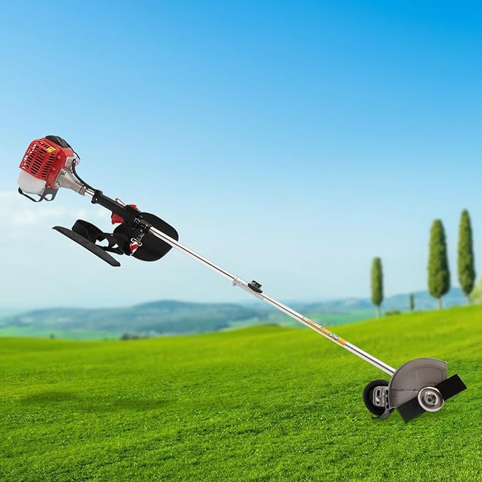 Gas Powered Weed Eater, 26cc 2-Stroke Cordless Lawn Edger Gas String Trimmer with Two Blade Heads, Trimmer Power Gasoline Chainsaw for Home Lawn, Orchard Mowing, Tea Garden Mowing