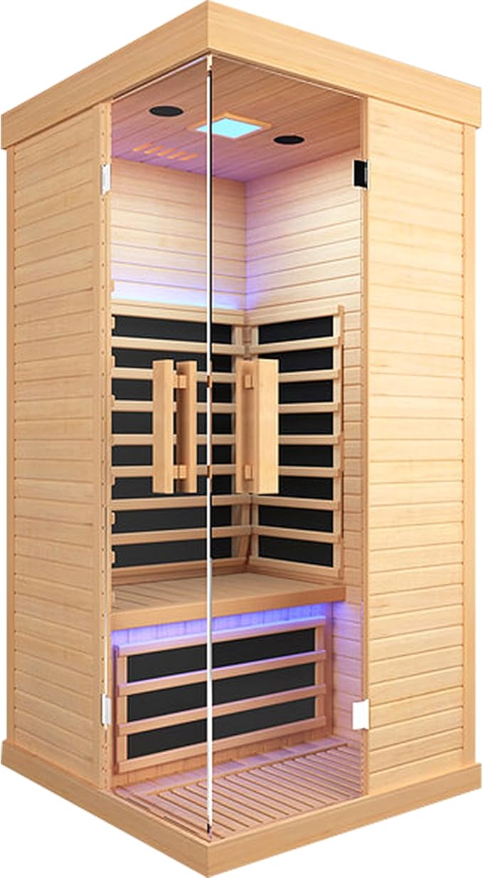 Sauna Room Indoor Far Infrared Saunas Home Canadian Hemlock 1420W Low-EMF Dry Saunas Single Person Spa with Oxygen Bar,33.5 * 33.5 * 70.87 inch