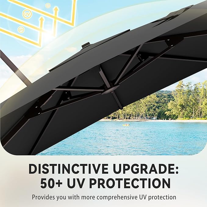 9' X 12' Cantilever Patio Umbrella with Base Included 360°Rotation Rectangular Outdoor Large Offset Umbrellas Heavy Duty Windproof for Garden Deck Pool, Grey