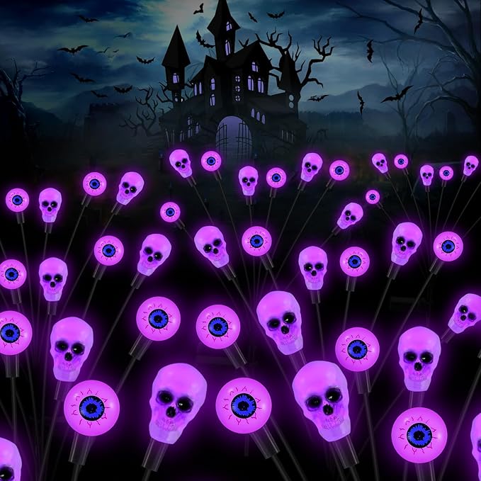 Solar Lights Outdoor,Halloween Decorations Outdoor, Scary Eyeball Lights,4PACKS 32LED,IP65 Waterproof,Halloween Decor for Garden/Yard/Patio/Lawn/Pathway(Purple)